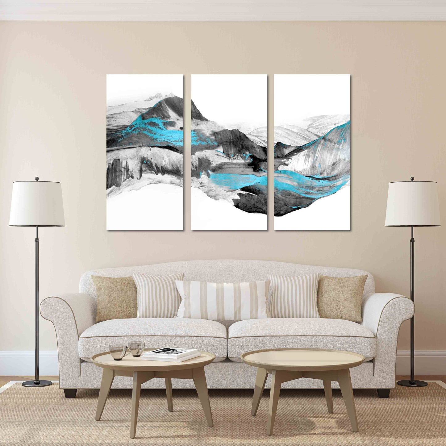 Modern abstract wall art framed canvas painting Blue ridge Mountain line art wall print Home wall decor housewarming and wedding gift
