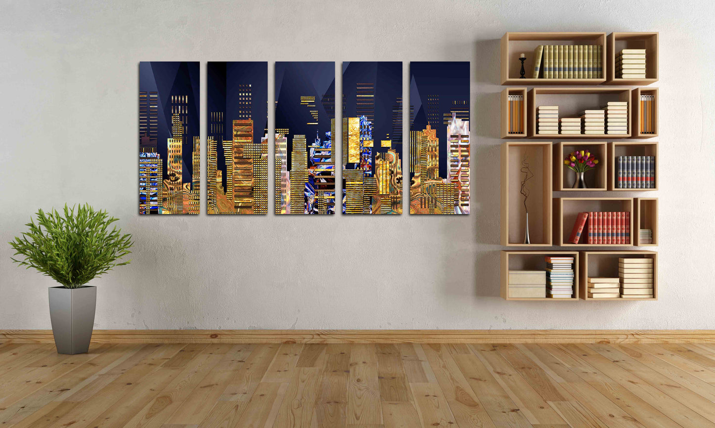 Night city Wall collage kit City at night decor Canvas painting Extra large multi panel wall art Picture frames Home wall decor picture