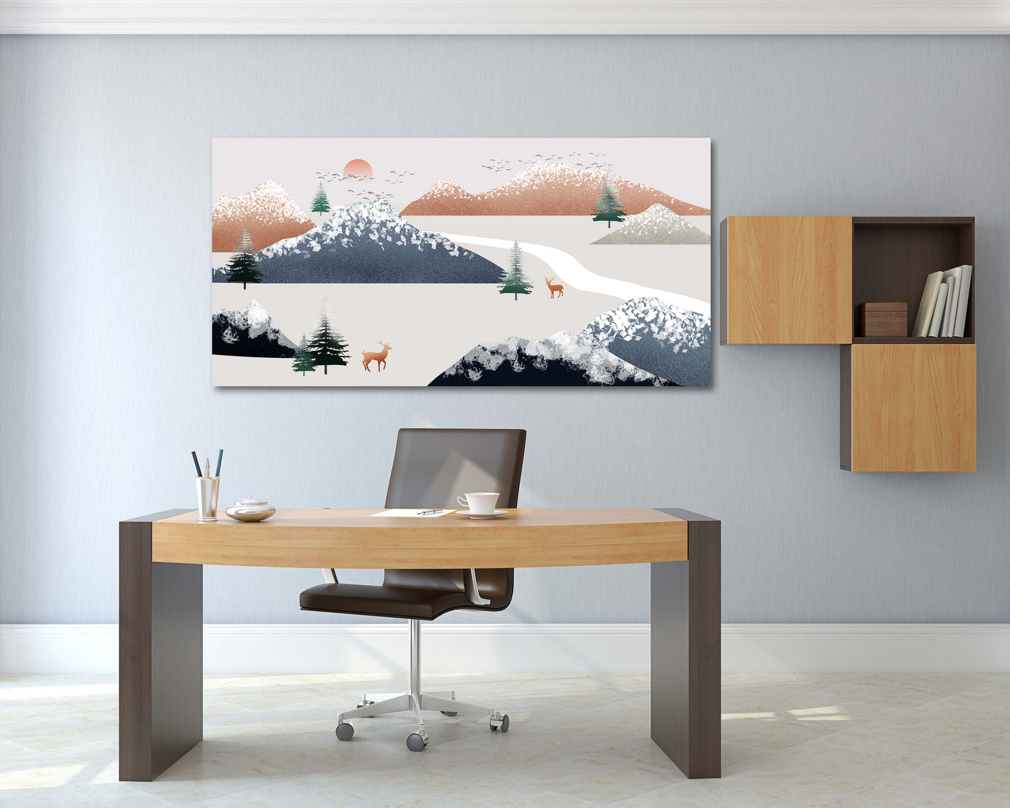 Framed wall art mountains Golden deer Rocks and mountains Smoky mountains wall art 3 panel canvas Home wall decor