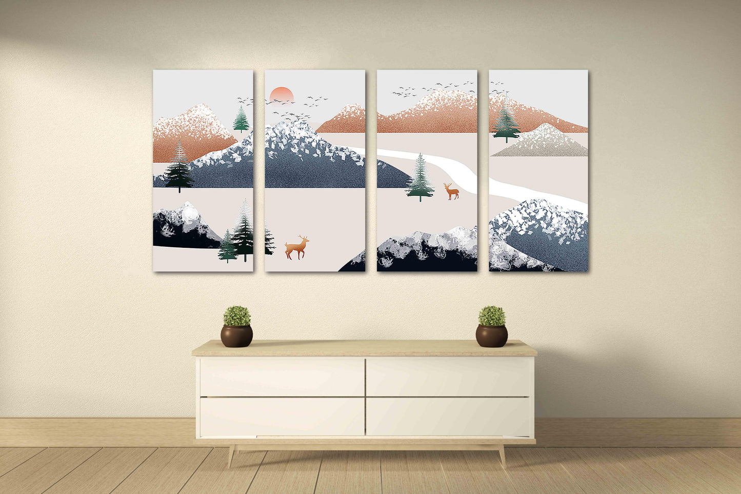 Framed wall art mountains Golden deer Rocks and mountains Smoky mountains wall art 3 panel canvas Home wall decor