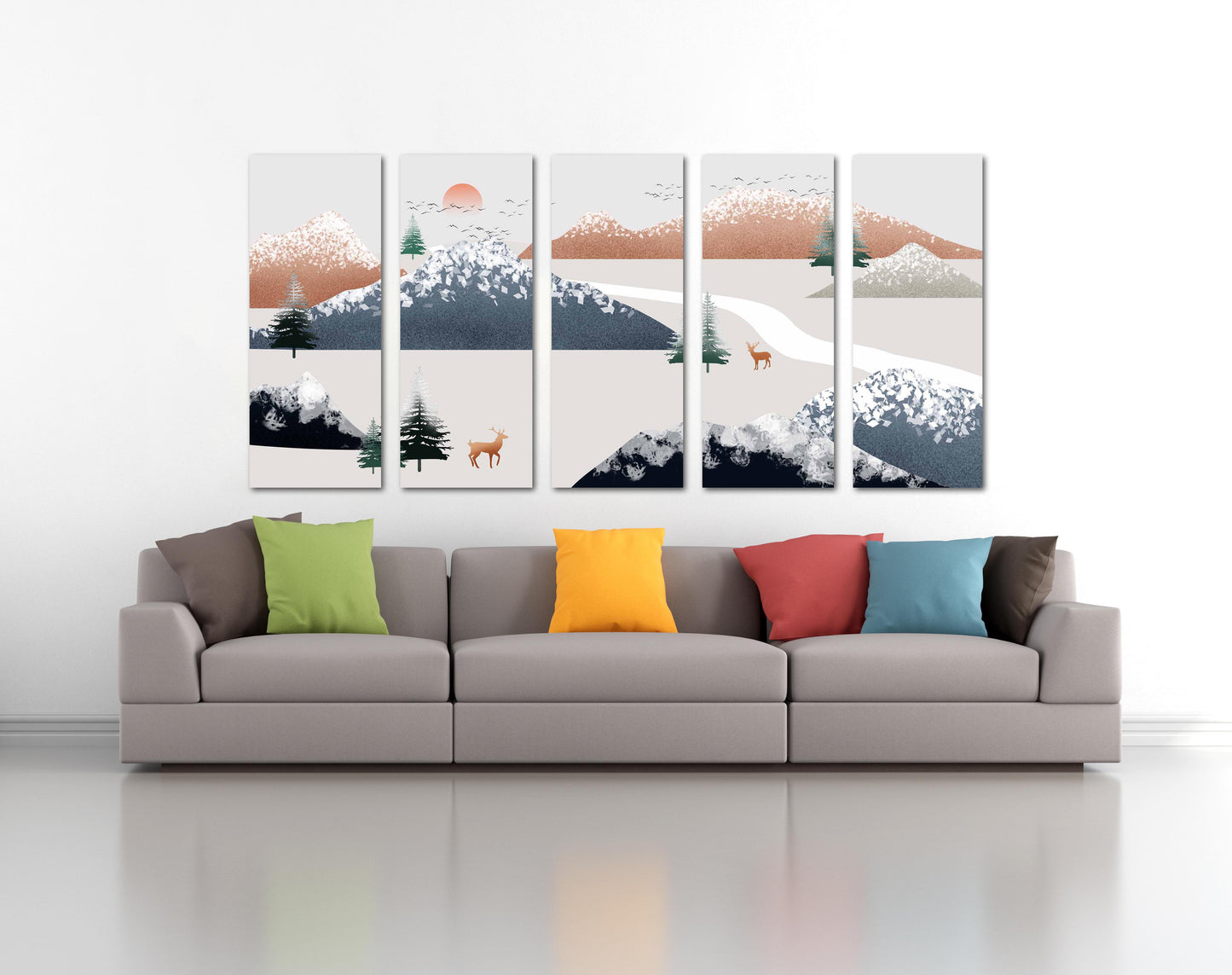 Framed wall art mountains Golden deer Rocks and mountains Smoky mountains wall art 3 panel canvas Home wall decor