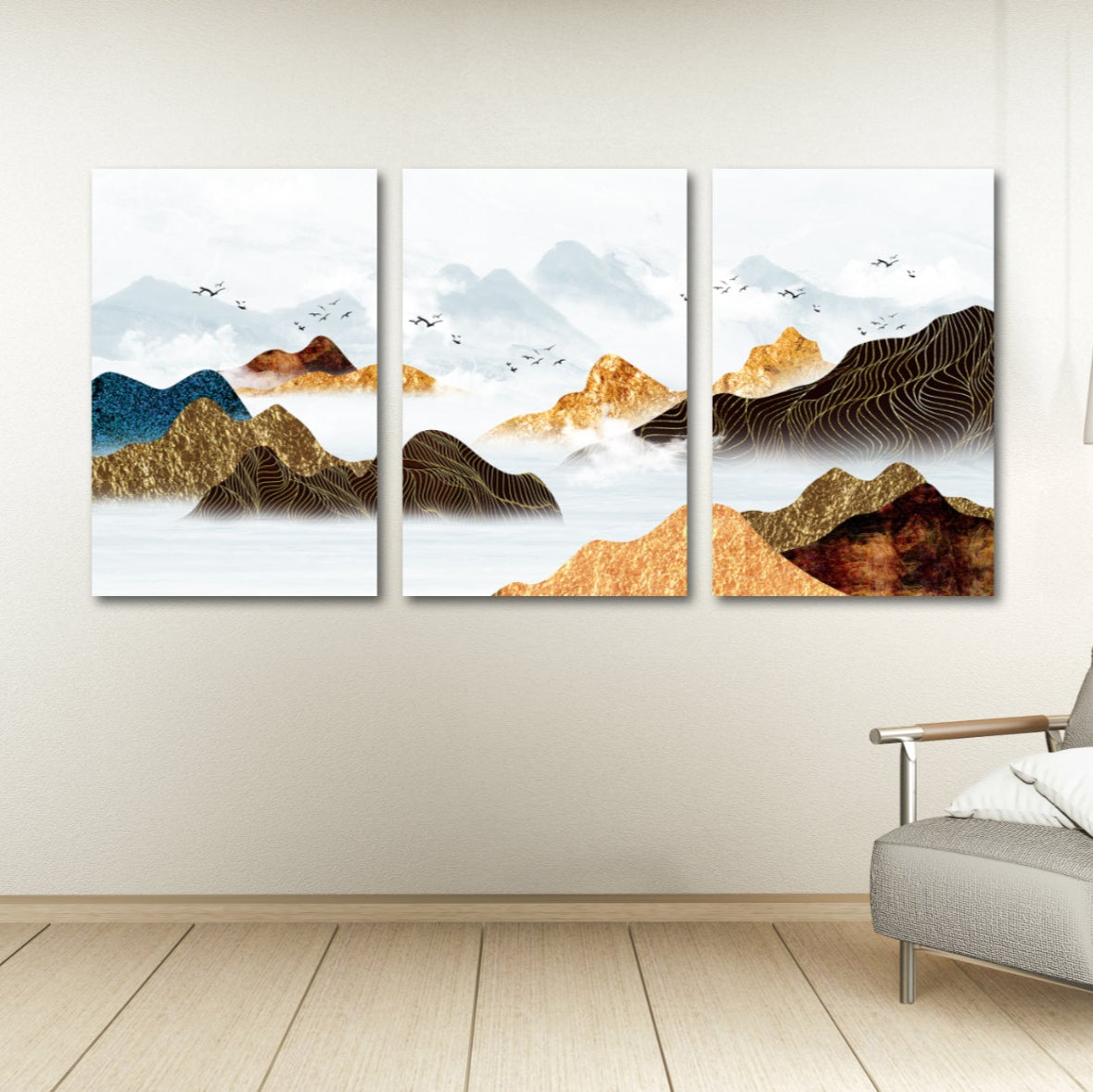 Bergsee Gemälde Original Kunst See Gerahmte Wandkunst Berge Leinwandgemälde Home Wanddekoration Felsen und Berge 3-teiliger Rahmen Leinwand