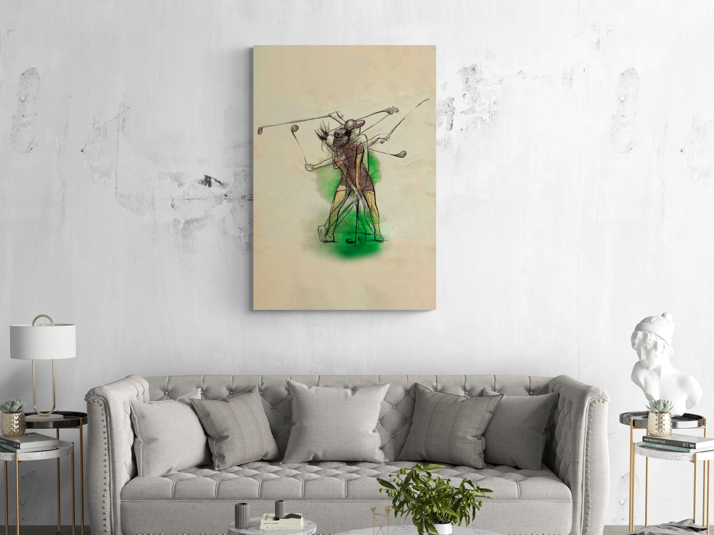 Golf-Wandkunst, Kunstwerk mit Sportmotiven, Golf spielende Menschen in schwebendem Aluminiumrahmen, Leinwanddruck für Wohnzimmer, Schlafzimmer, ideales Geschenk