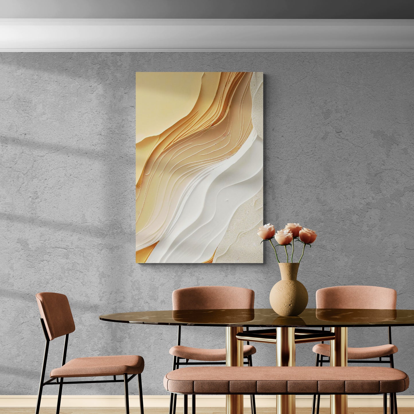 Abstrakte Wandkunst, weißer und beige Wellen Leinwanddruck, modernes zeitgenössisches Kunstwerk, Schlafzimmer Wandkunst, Geschenk für den Chef