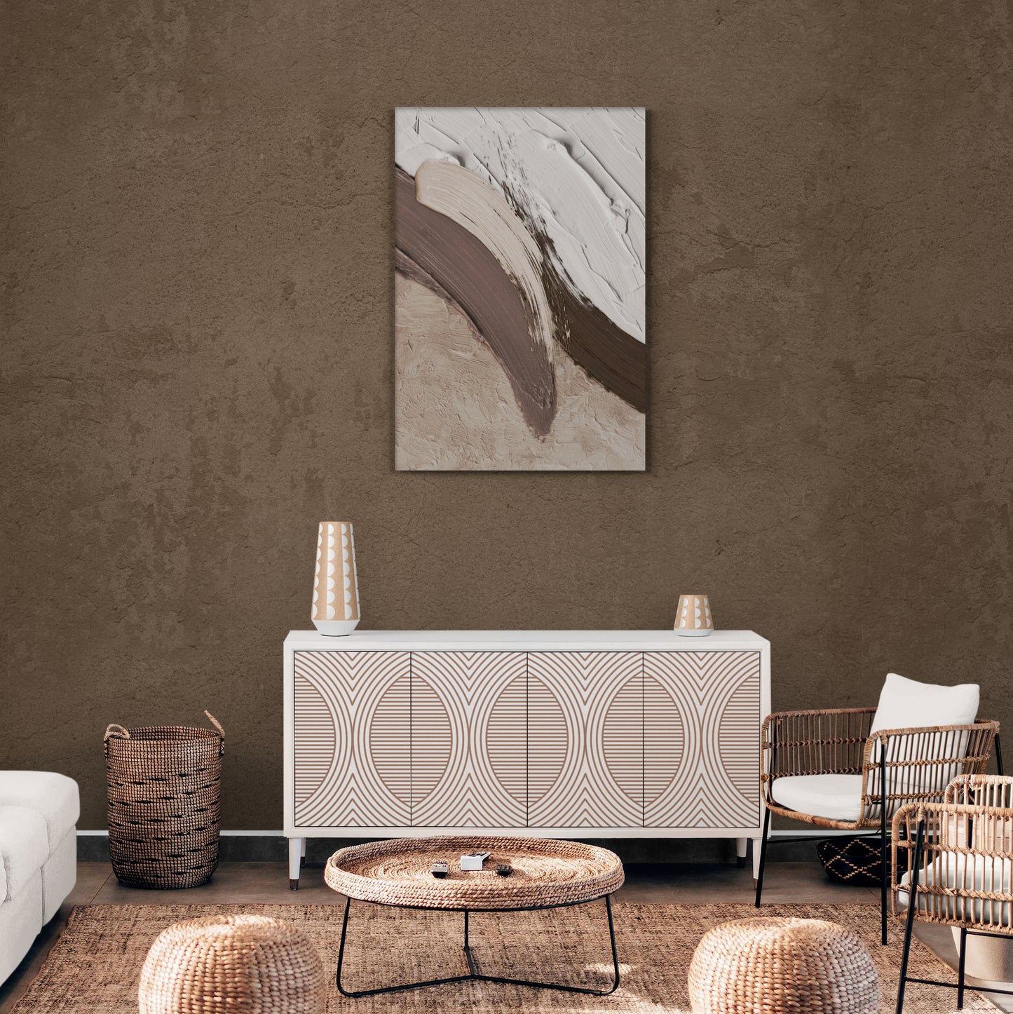 Abstrakte Wandkunst, Ölgemälde-Druck, gerahmtes Kunstwerk mit 3D-Effekt, weißer und brauner Leinwanddruck, Wandkunst über dem Bett, Wandkunst im Wohnzimmer, Geschenk für Ehemann