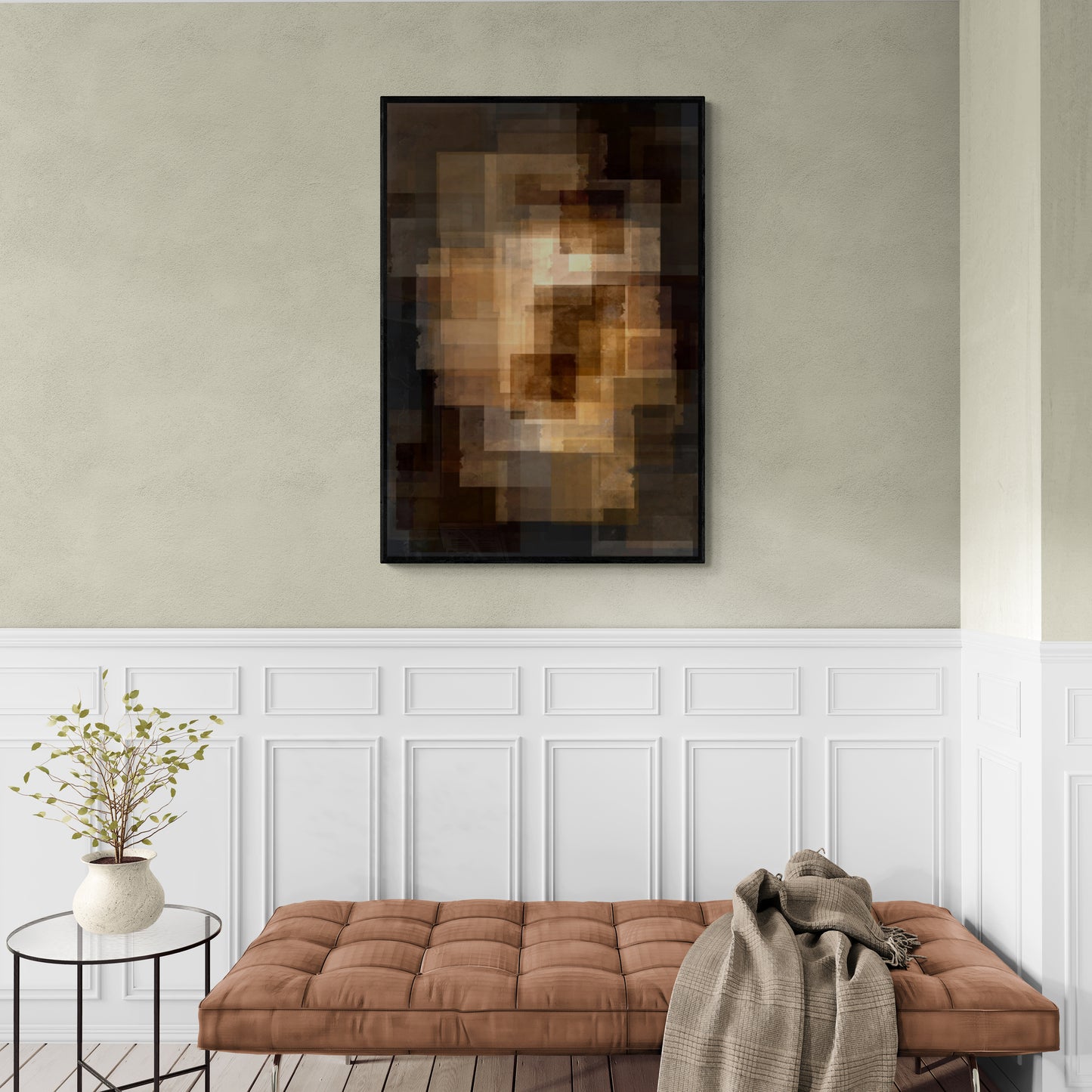 Abstrakte gerahmte Wandkunst, große konzeptuelle Wandkunst, dunkler Leinwanddruck, modernes Kunstwerk, schwarz-goldene Wandkunst fürs Wohnzimmer, Geschenk für den Chef