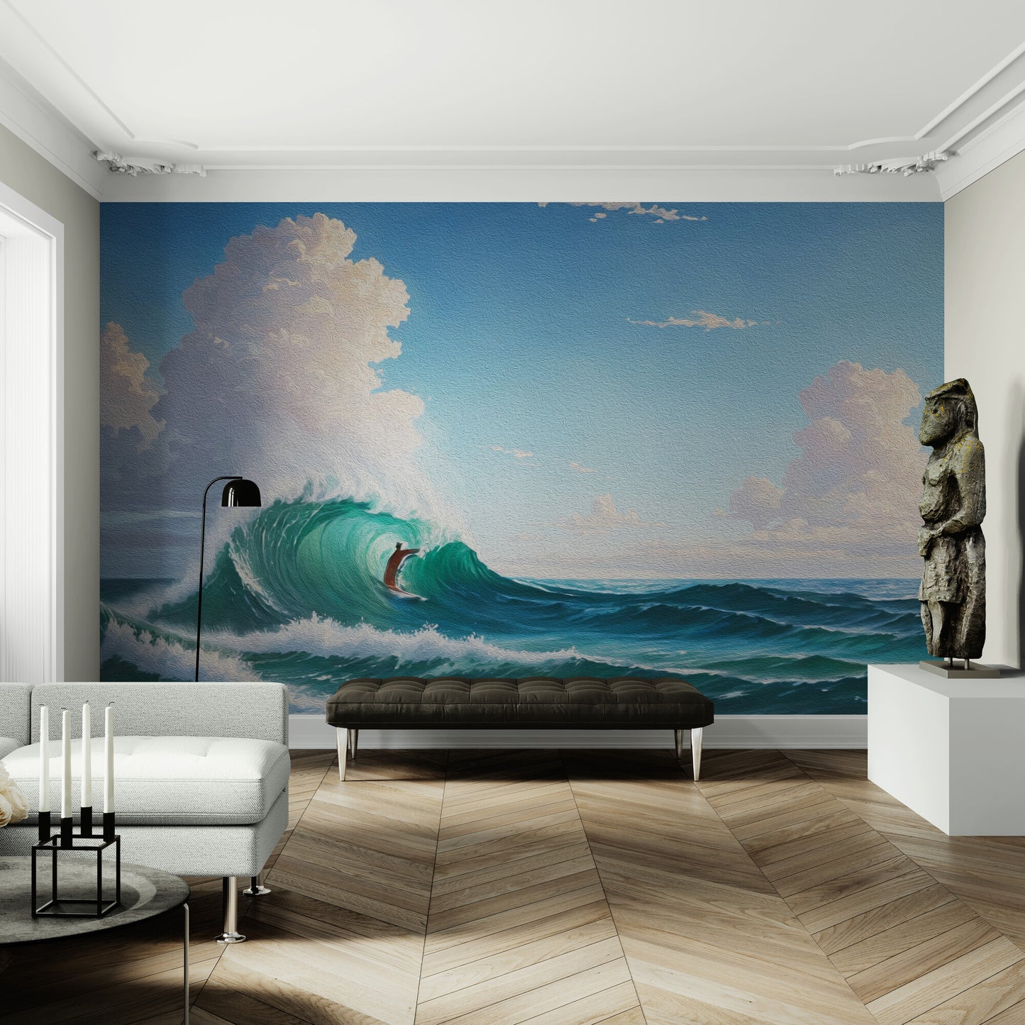 Extra große Meereslandschaftstapete, selbstklebendes Wandbild mit Wasser, temporäre blau-weiße Tapete, Tapete für Schlafzimmer