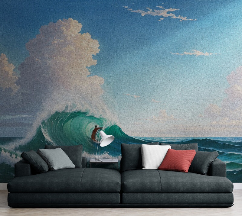 Extra große Meereslandschaftstapete, selbstklebendes Wandbild mit Wasser, temporäre blau-weiße Tapete, Tapete für Schlafzimmer