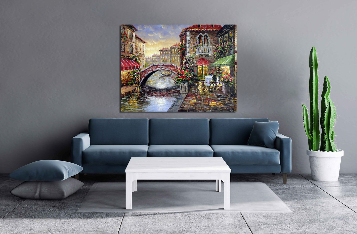 Venice oil painting on canvas City street art canvas print Vintage Colorful extra large multi panel wall art