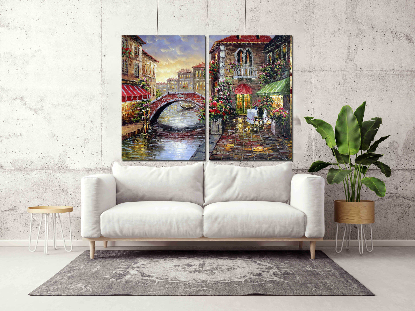 Venice oil painting on canvas City street art canvas print Vintage Colorful extra large multi panel wall art