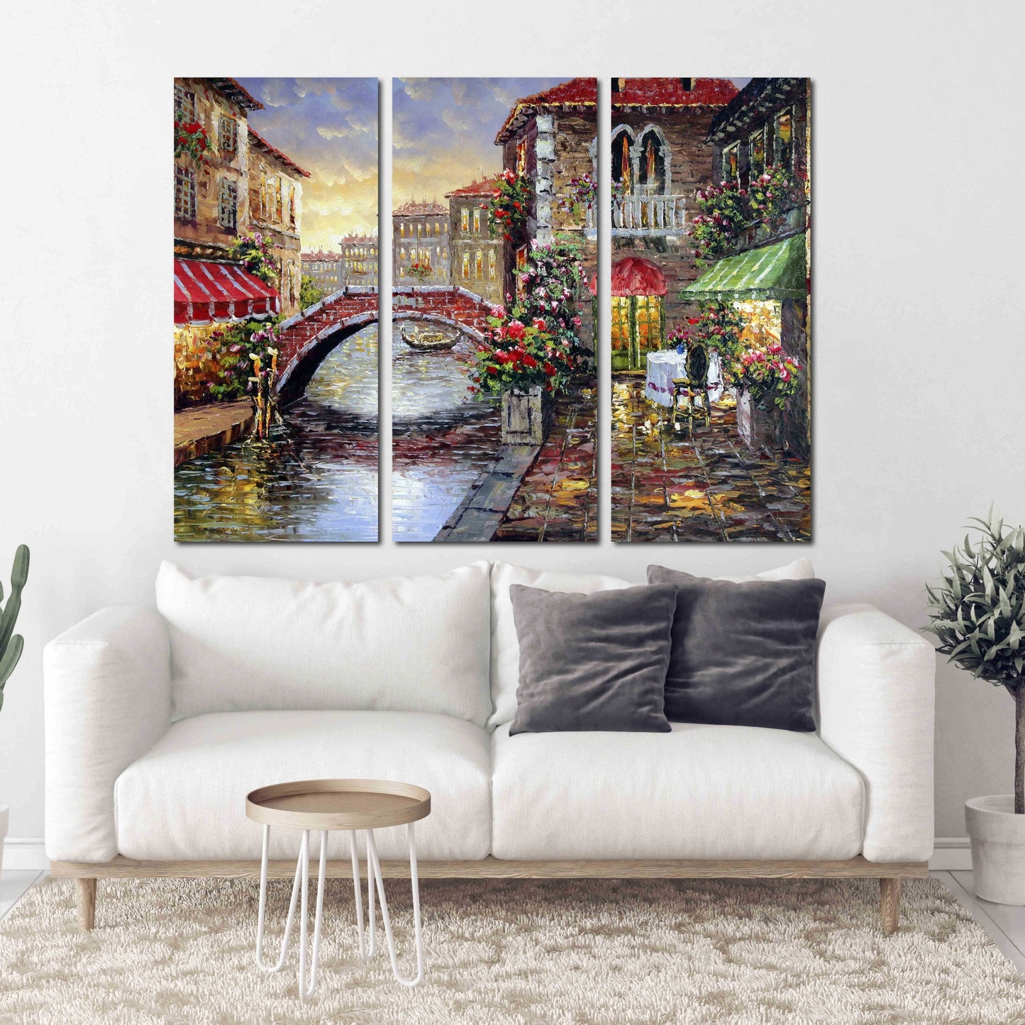 Venice oil painting on canvas City street art canvas print Vintage Colorful extra large multi panel wall art