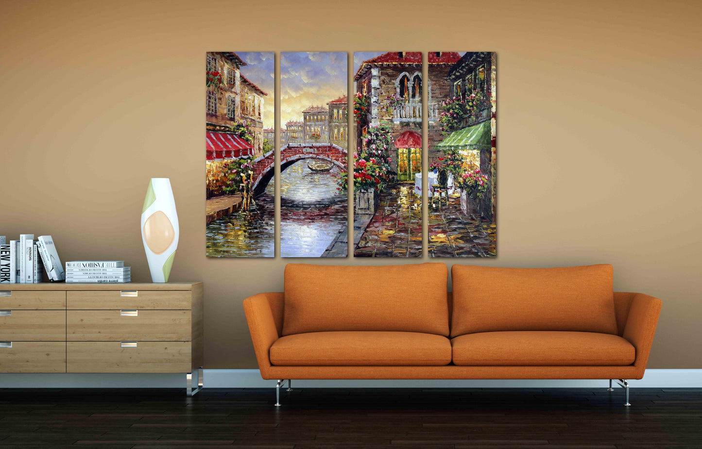 Venice oil painting on canvas City street art canvas print Vintage Colorful extra large multi panel wall art