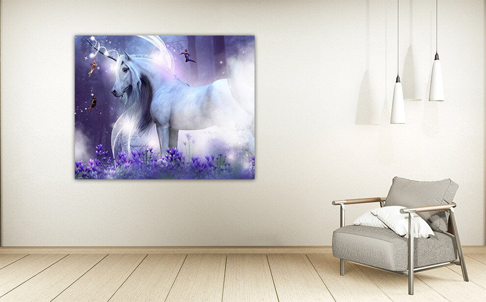Einhorn Wandkunst Leinwandgemälde auf Leinwand, Kinderzimmer Kunstdruck, Fantasy Kunstdruck, Kinderzimmer Wanddekoration, Wohnwanddekoration, Leinwandgemälde,