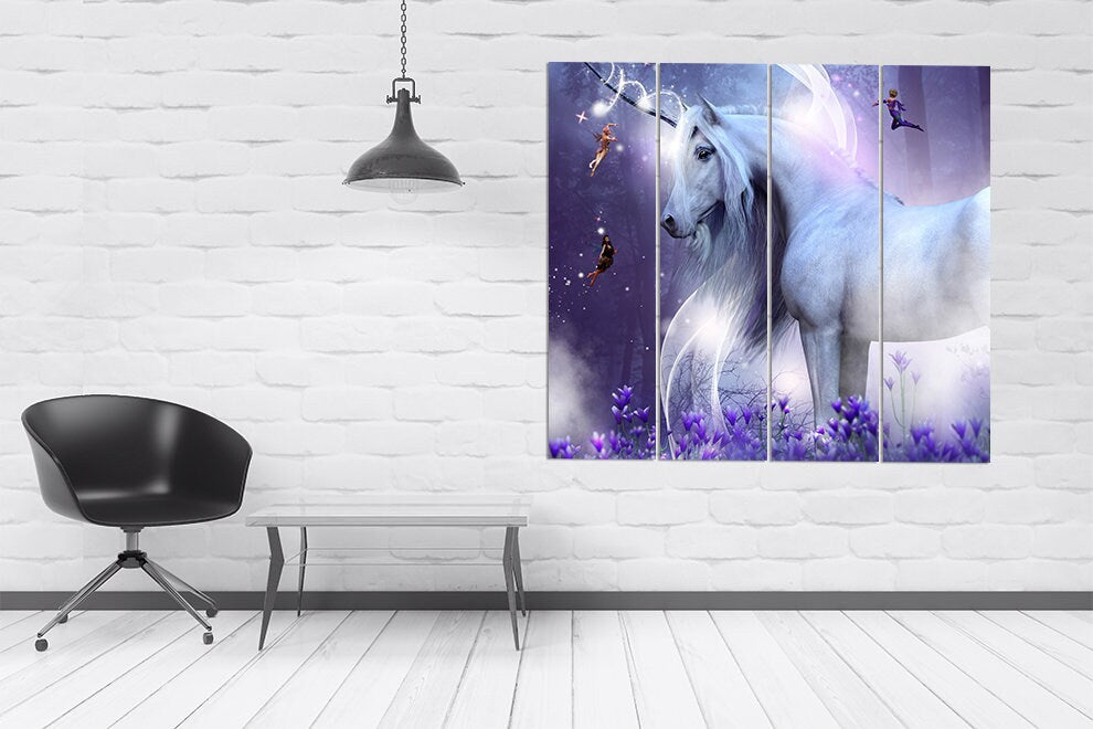 Einhorn Wandkunst Leinwandgemälde auf Leinwand, Kinderzimmer Kunstdruck, Fantasy Kunstdruck, Kinderzimmer Wanddekoration, Wohnwanddekoration, Leinwandgemälde,