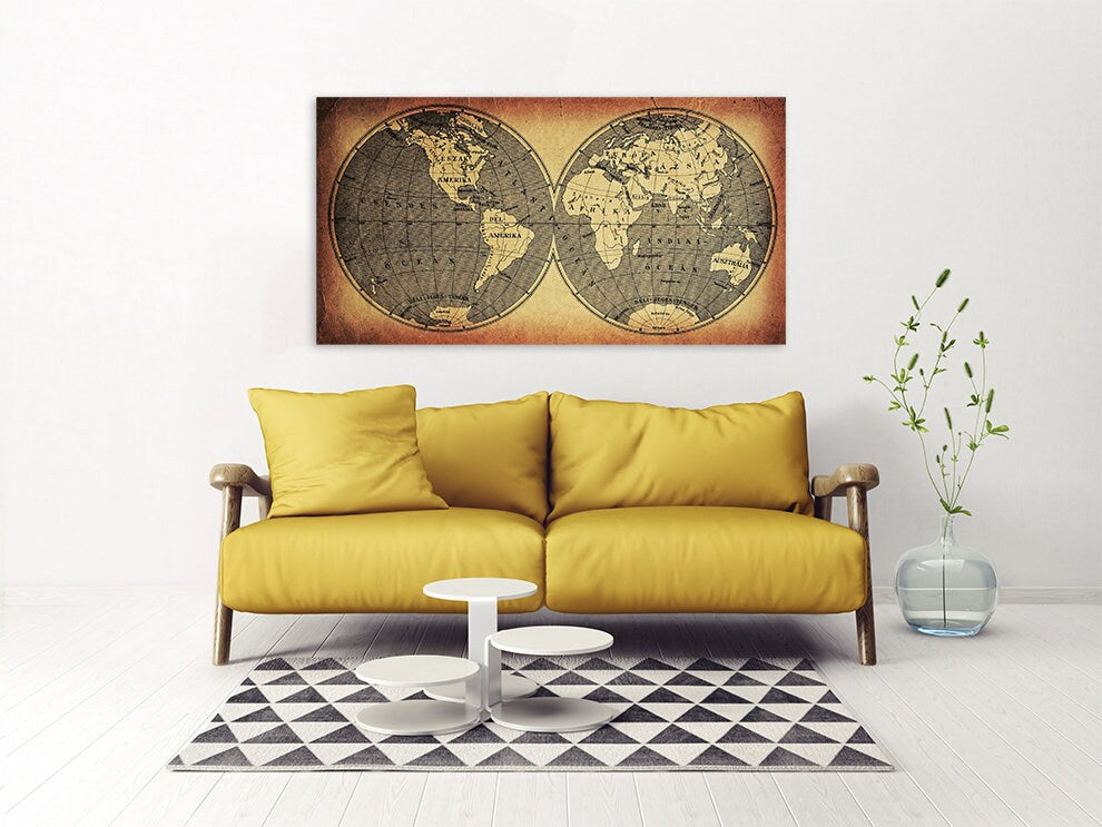 World map wall art paintings on canvas home wall decor canvas painting vintage world map custom world map living room art multi panel art