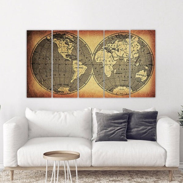 World map wall art paintings on canvas home wall decor canvas painting vintage world map custom world map living room art multi panel art