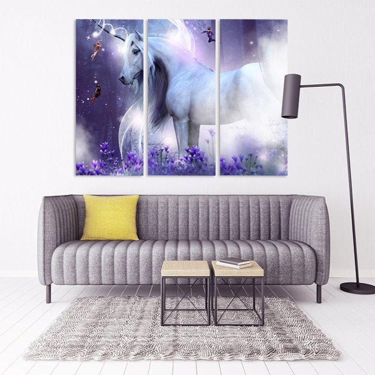 Einhorn Wandkunst Leinwandgemälde auf Leinwand, Kinderzimmer Kunstdruck, Fantasy Kunstdruck, Kinderzimmer Wanddekoration, Wohnwanddekoration, Leinwandgemälde,