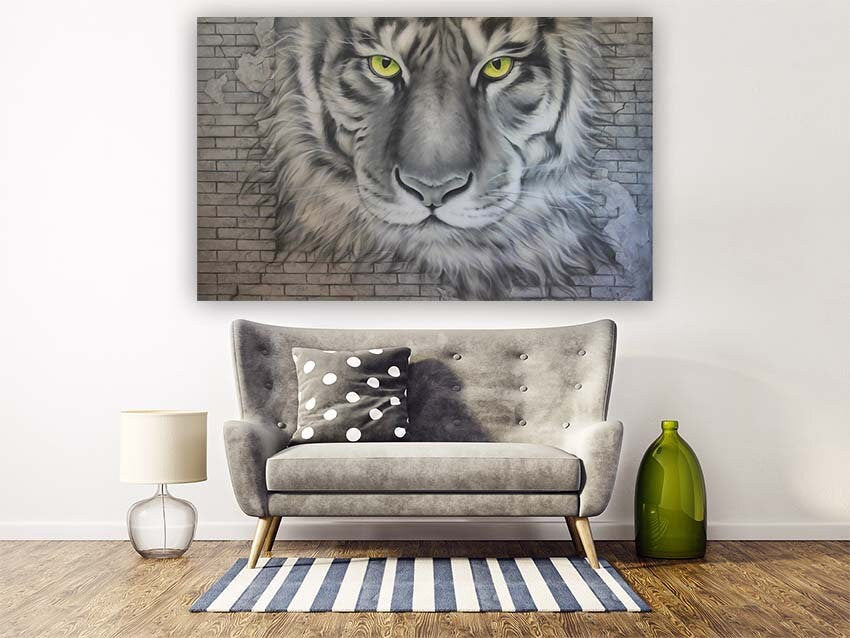 Tiger Wandkunst, druckbare Gemälde auf Leinwand, Wohndekor, Leinwandgemälde, Wohnzimmerkunst, zeitgenössische Kunst, Schwarz-Weiß-Kunst