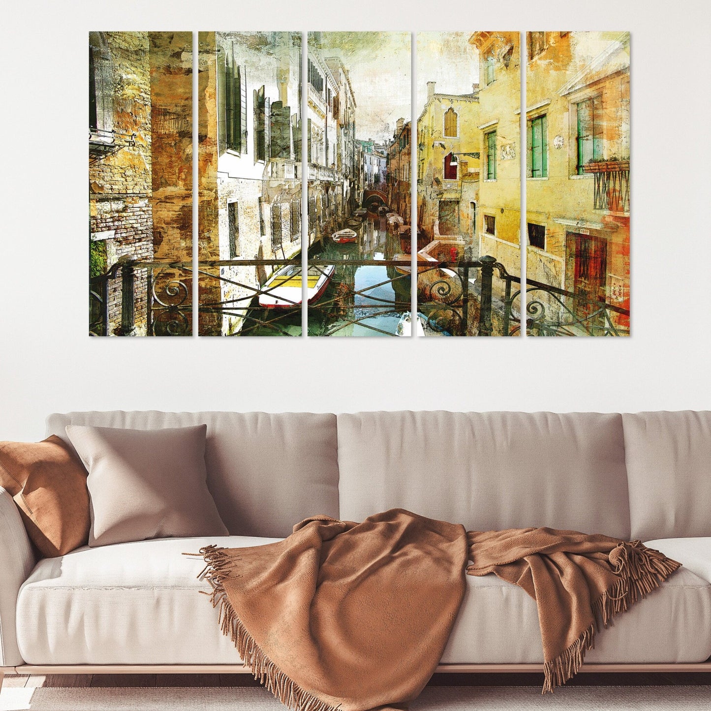 Venetian streets painting, vintage wall art paintings on canvas, city street art canvas print, bathroom wall decor, living room wall art