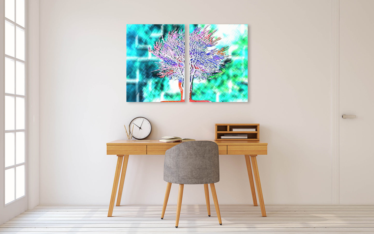 Baum-Leinwandbild, moderne abstrakte Wandkunst, horizontaler Leinwanddruck, großes Gemälde, mehrteilige Wandkunst