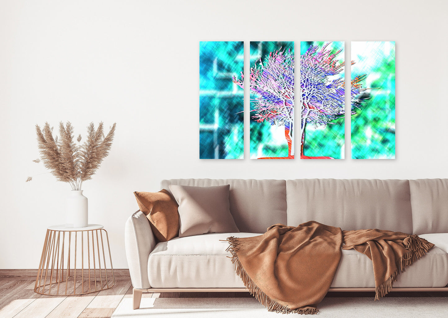 Baum-Leinwandbild, moderne abstrakte Wandkunst, horizontaler Leinwanddruck, großes Gemälde, mehrteilige Wandkunst