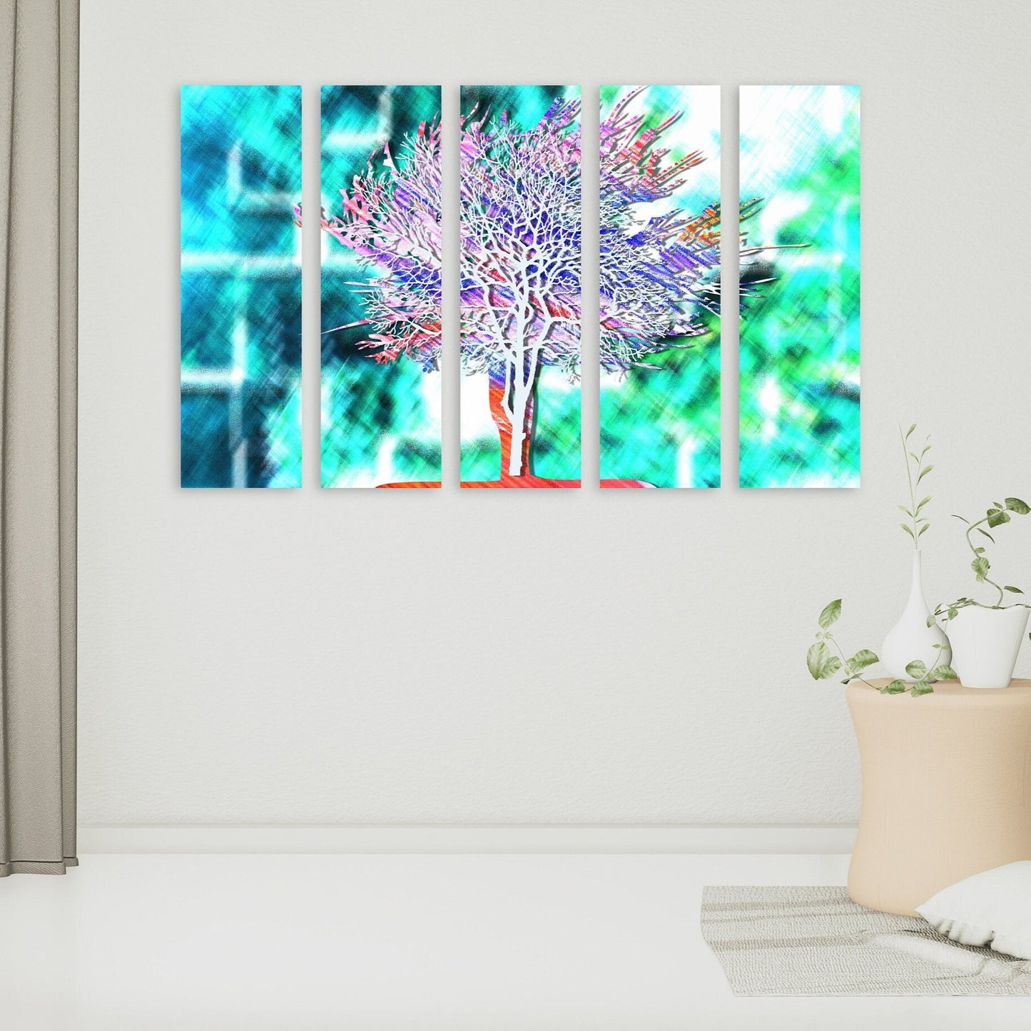 Baum-Leinwandbild, moderne abstrakte Wandkunst, horizontaler Leinwanddruck, großes Gemälde, mehrteilige Wandkunst