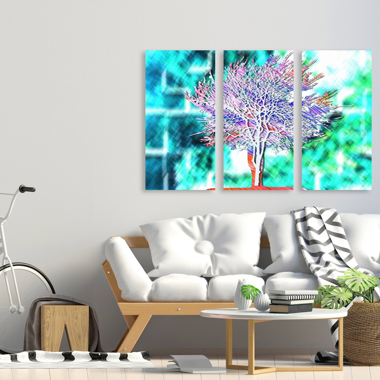 Baum-Leinwandbild, moderne abstrakte Wandkunst, horizontaler Leinwanddruck, großes Gemälde, mehrteilige Wandkunst