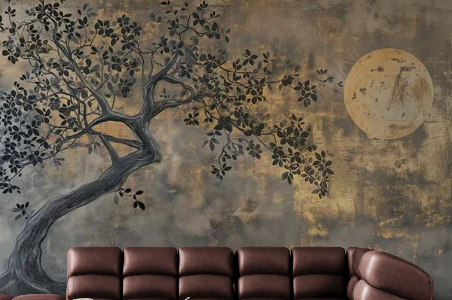 Extra large loft wallpaper, Peel and stick wall mural with moon image, Brown gold wallpaper mural, Self adhesive nature wall mural, Temporary wallpaper for living room, accent wallpaper