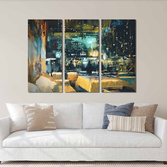 Modern wall art paintings on canvas, Abstract painting,home wall decor, abstract print, Colorful interior of bar and restaurant at night