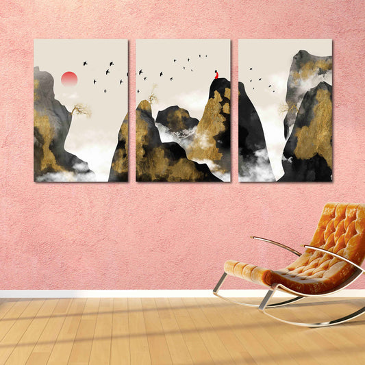 Framed wall art mountains Rocks and mountains 3 panel canvas Wall decor outdoors Mountains wall art Canvas painting