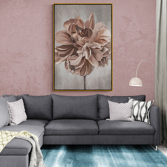 Large floral wall art, beige flower canvas print, floating frame artwork, modern printable wall art, watercolor art print, bedroom artwork