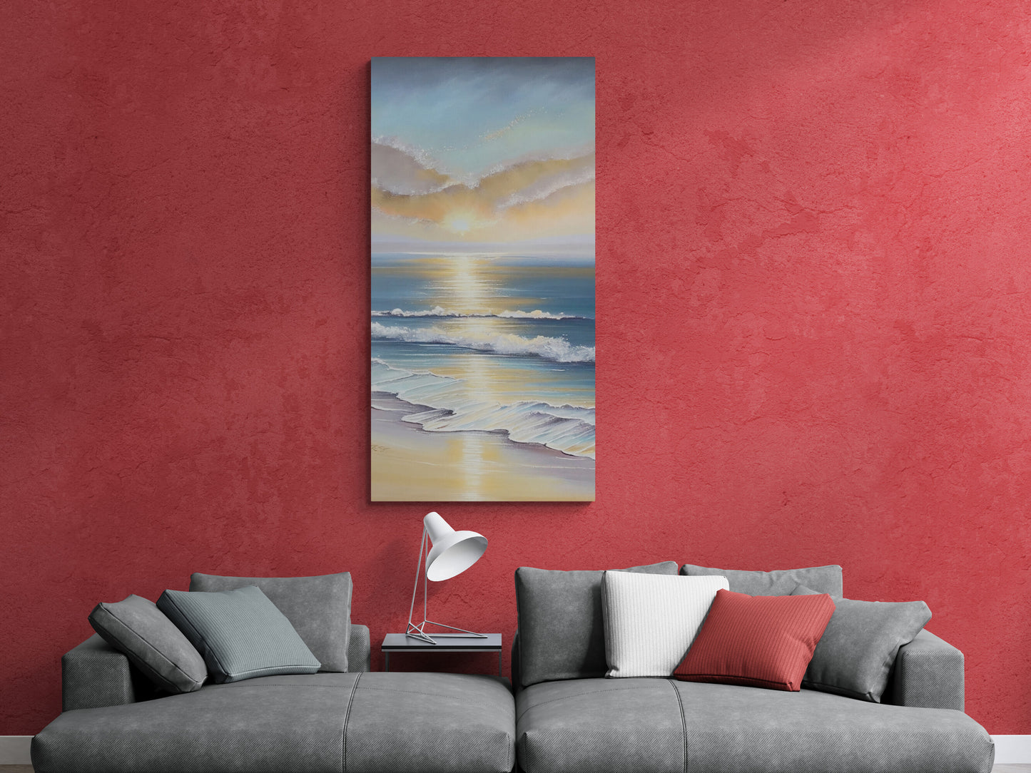 Framed nautical art print, large vertical seascape wall art, sea sunset canvas print, living room wall art, situationship gift