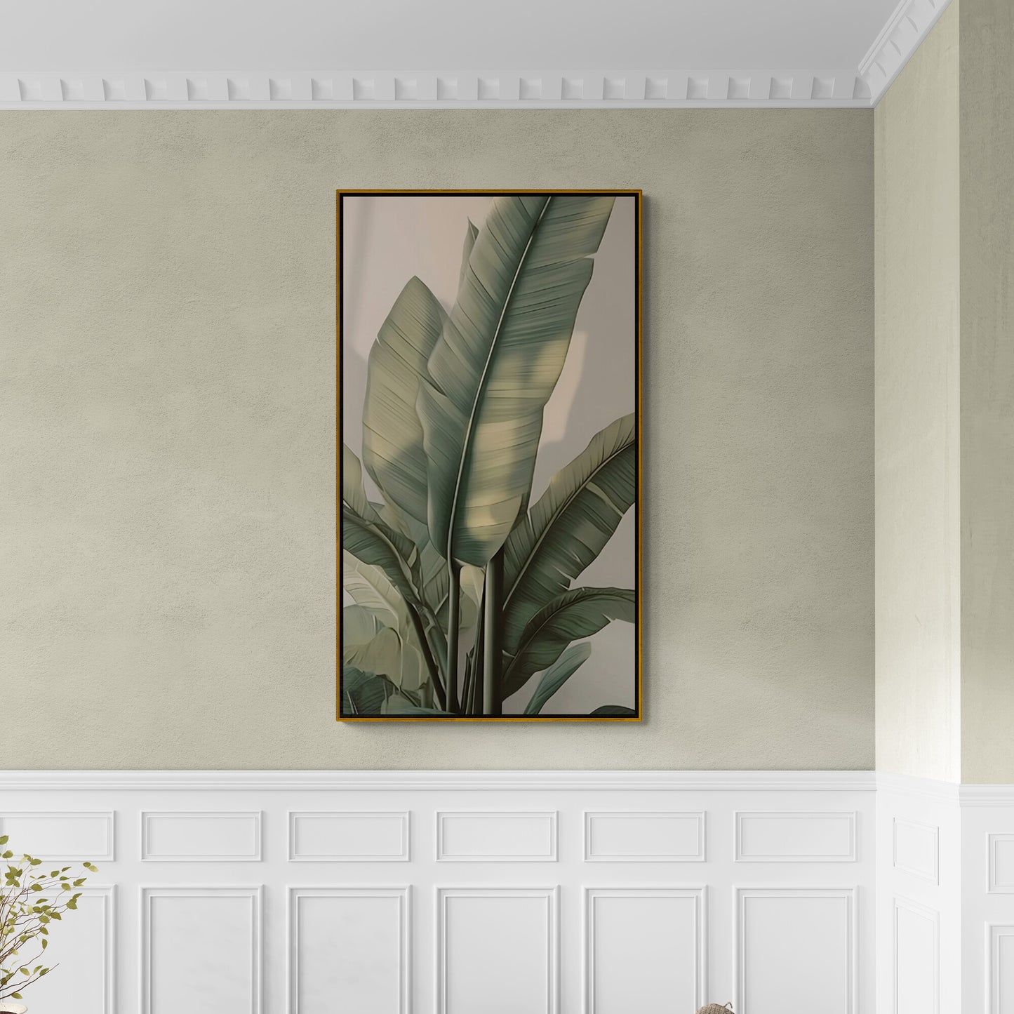 Botanical art print, banana leaves canvas print, framed artwork with herbs, large printable artwork with plants, living room wall art, birthday gift