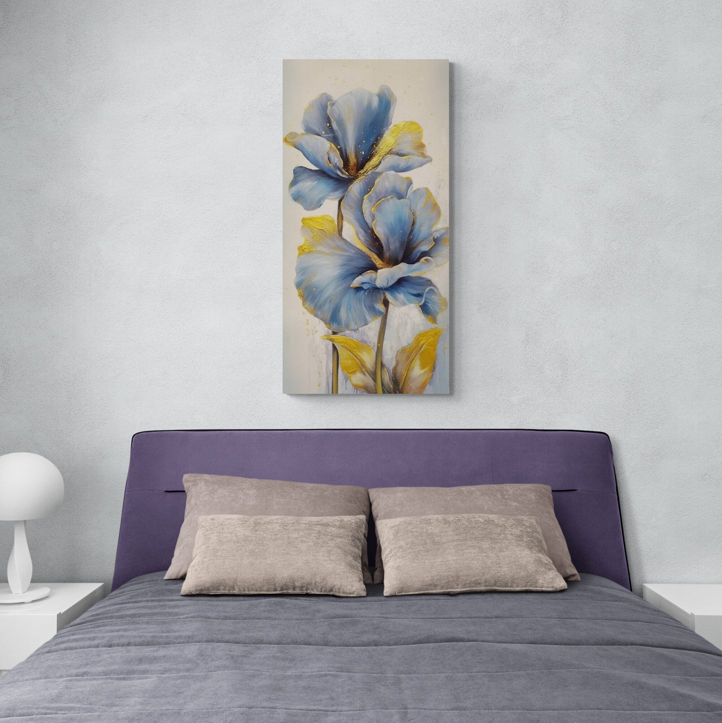 Blue flowers wall art, framed floral art print, vertical botanical canvas print, gentle flowers wall art, godmother gift