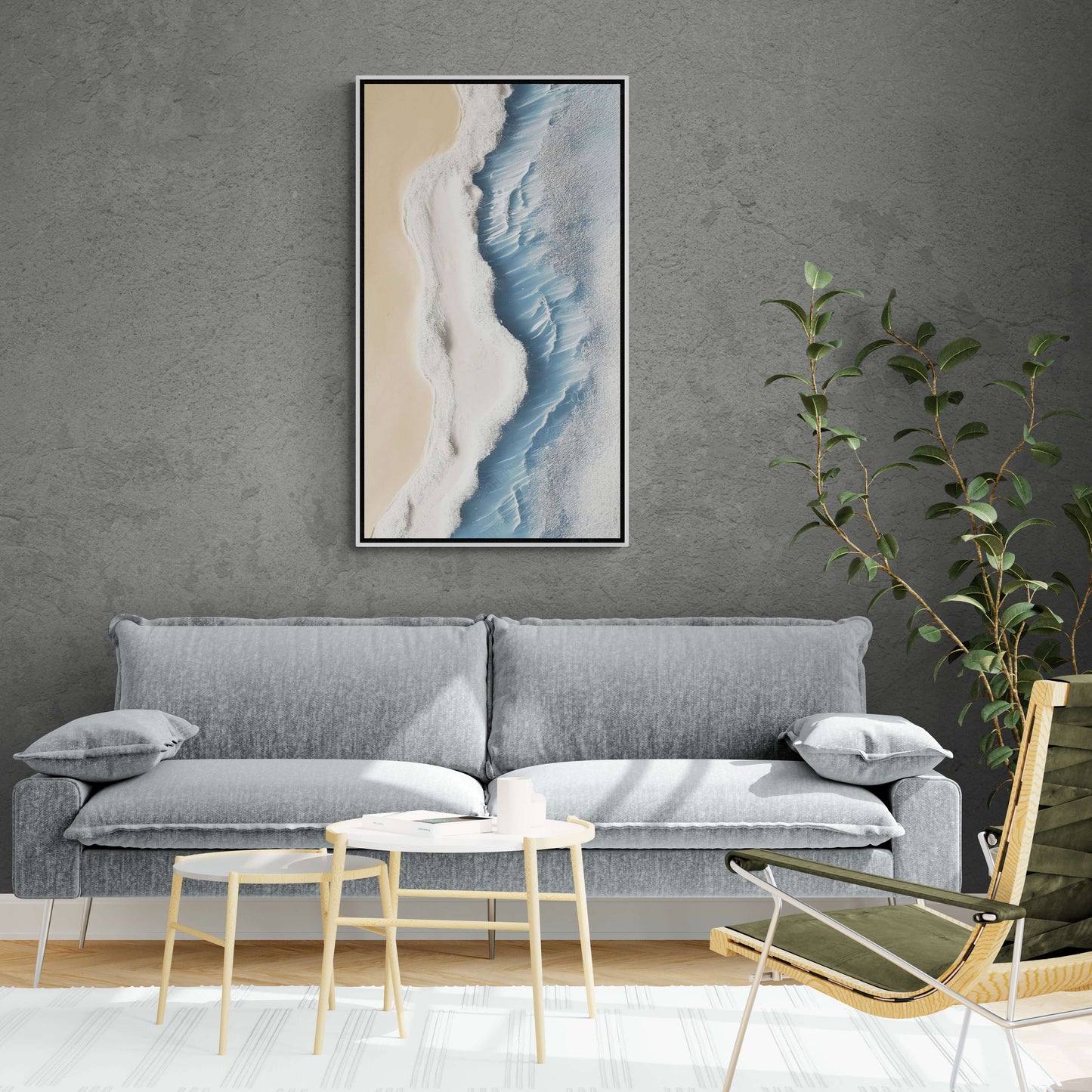 Sea and water wall art, framed nautical canvas print, abstract wave artwork, large art print for living room, gift for men