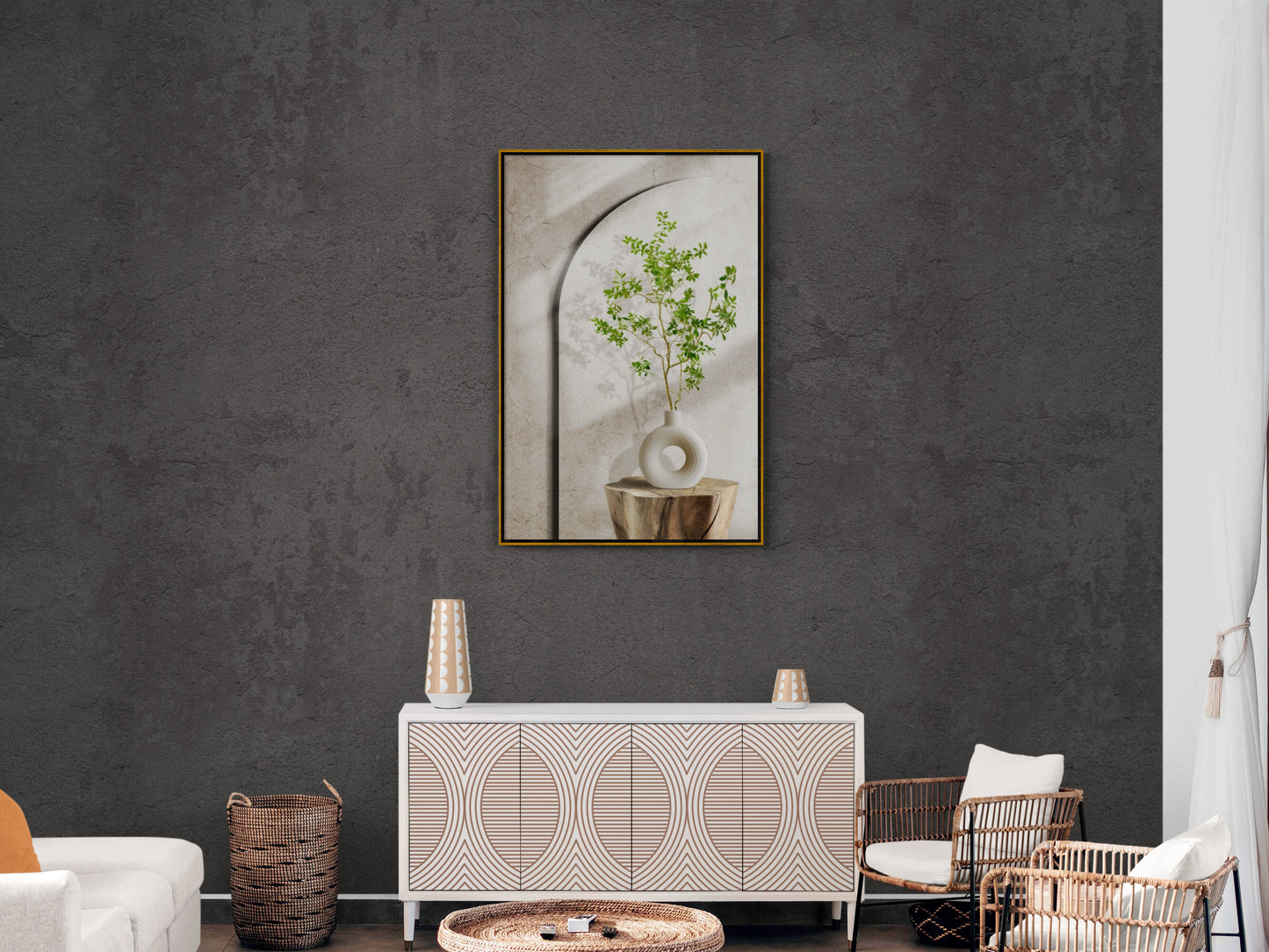 Still life wall art, chinoiserie canvas print, wall art with plants, framed oriental artwork, wall art for bedroom, situation gift