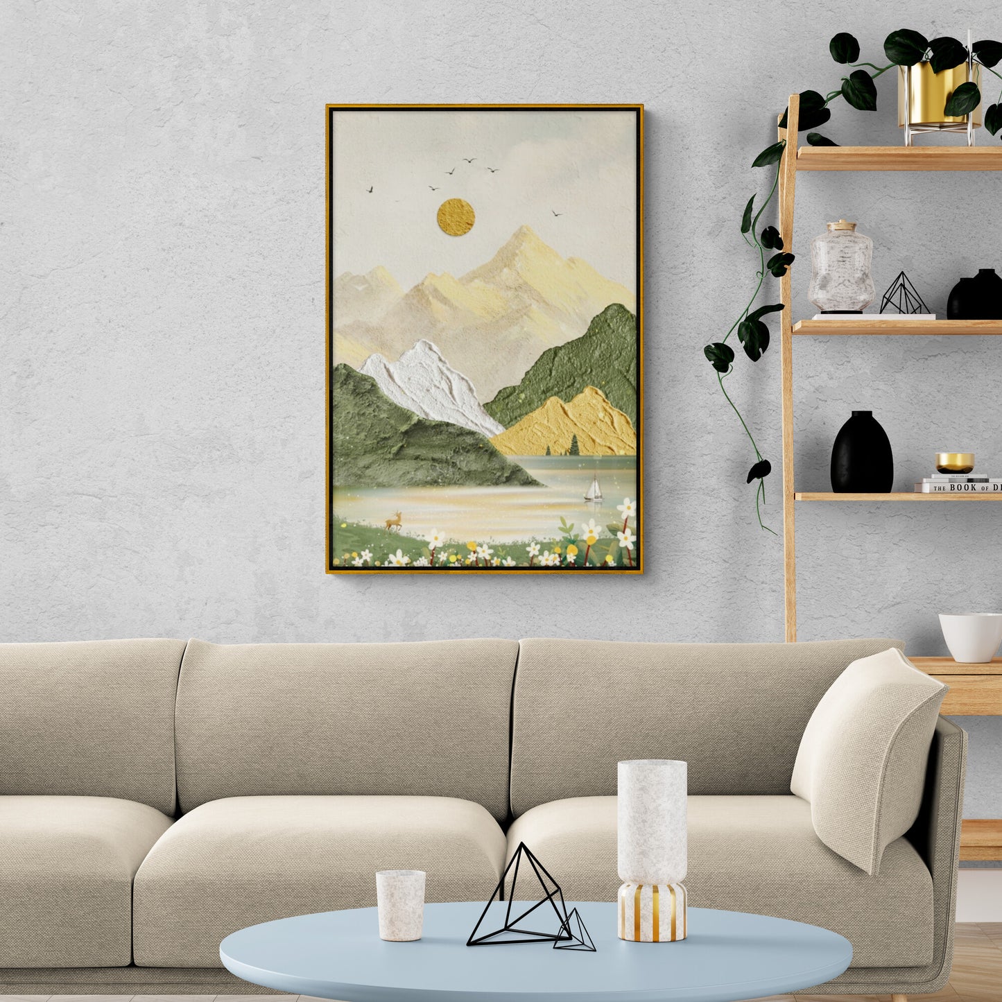 Mountains wall art, vertical panoramic artwork, framed nature canvas print, large landscape wall art, living room art print, printable wall art, gold frame wall art, black frame artwork