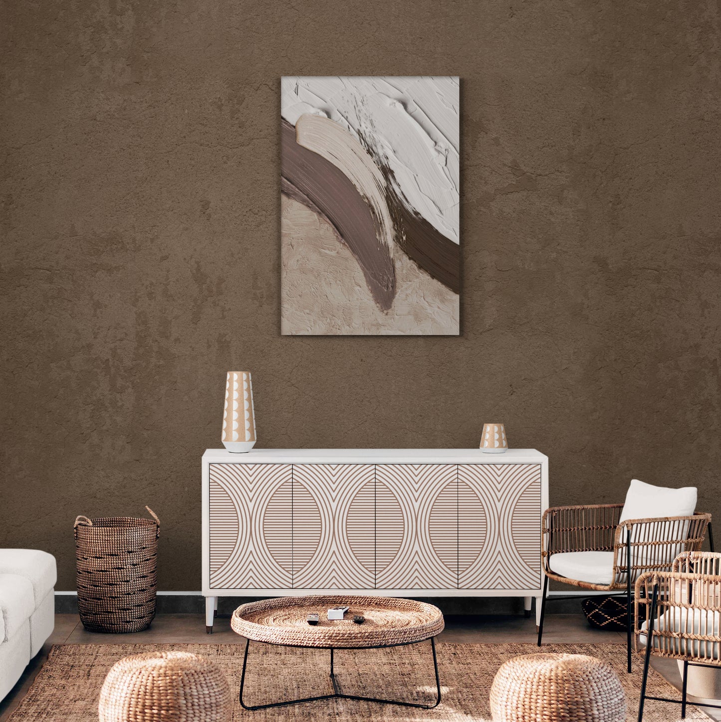 Abstract wall art, oil painting print, framed 3d effect artwork, white and brown canvas print, above bed wall art, living room wall art, gift for husband