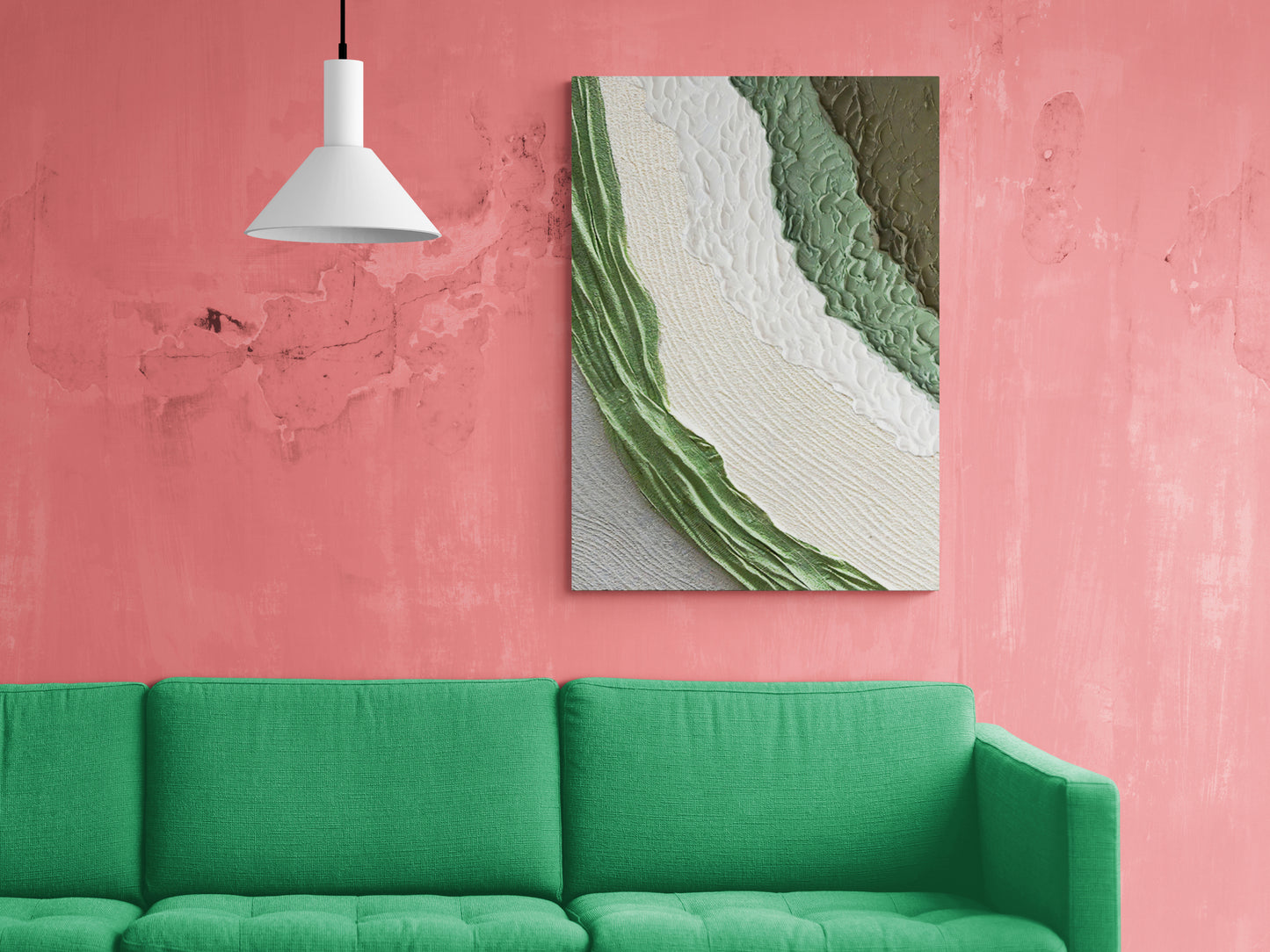 Abstract wall art, green and white art print, modern framed canvas print, oil painting effect wall art, housewarming gift, dormm wall art