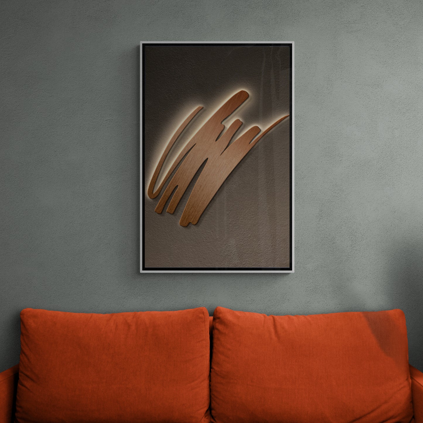 Abstract 3D effect wall art, large grey and brown art print, hanging wall decor, above bed wall art, gift for boss