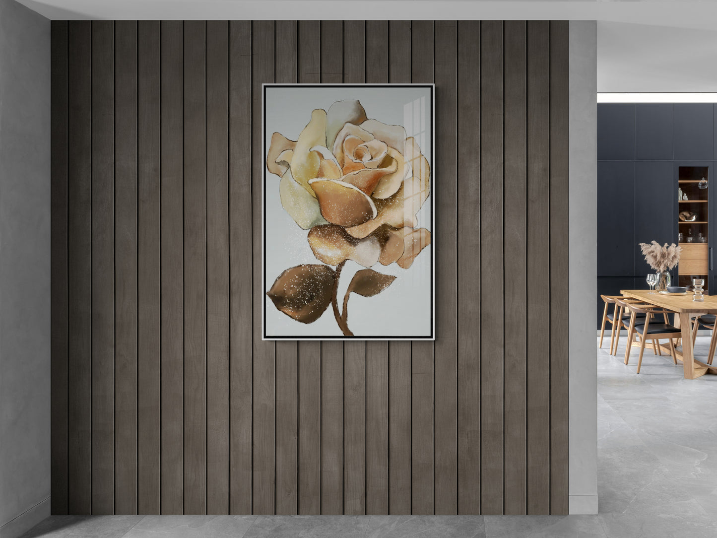 Framed floral wall art, large flowers canvas print, botanical art print for living room, large wall art with rose, printable wall art for gift