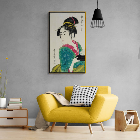 Chinoiserie wall art, Chinese woman wall art, framed canvas print in oriental style, Geisha wall art printable artwork with hieroglifos, gift wall art