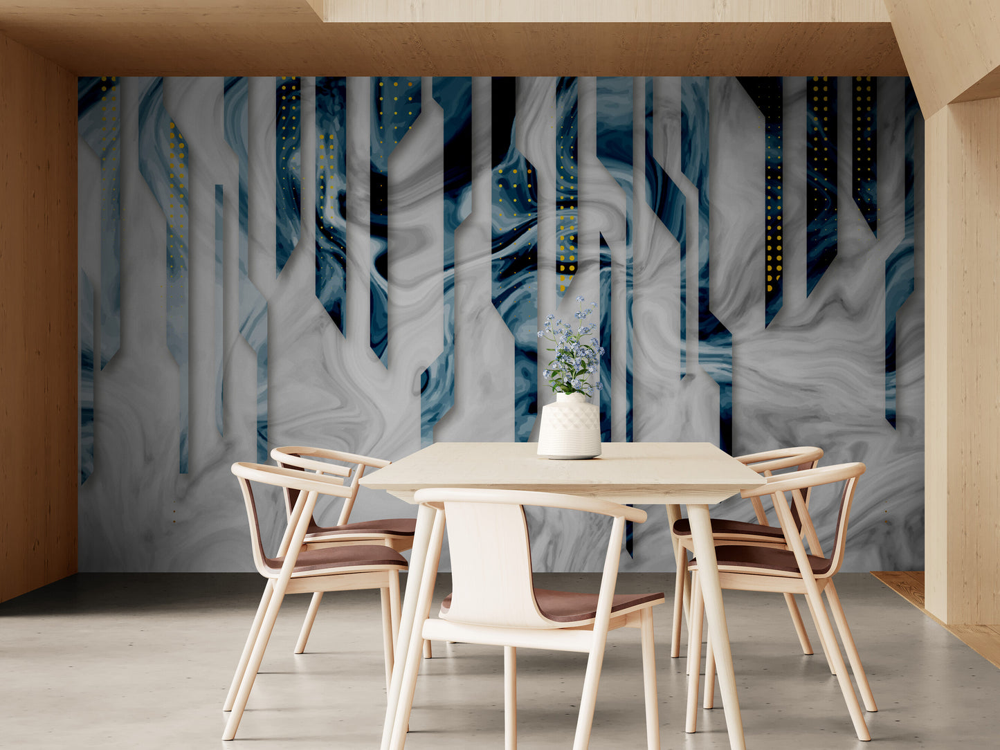 Abstract wall mural, accentual blue white wallpaper, self adhesive wallcovering for living room, peel and stick wallpaper