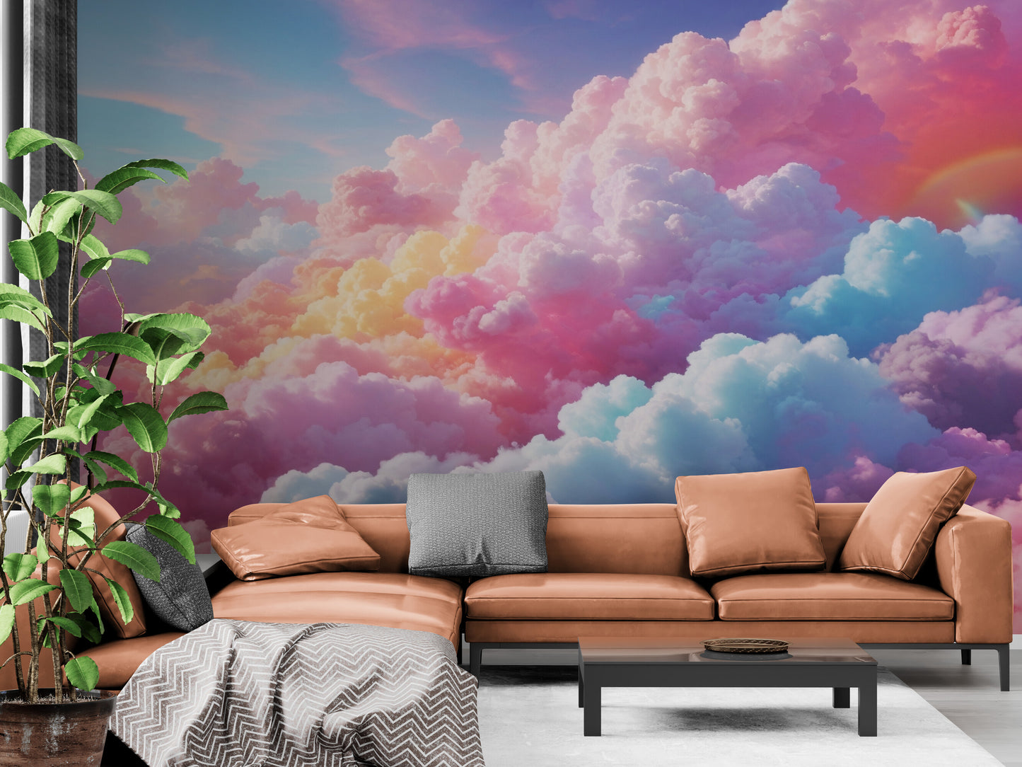 Extra large clouds wallpaper, self adhesive celestial wall mural, colorful abstract peel and stick wallpaper mural, wallpaper with colorful sky image, removable wallpaper