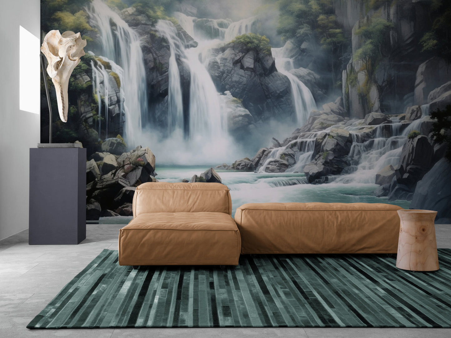 Waterfall wallpaper mural, wallpaper with mountains, peel and stick nature wall mural, self adhesive accent wallpaper, living room wall mural