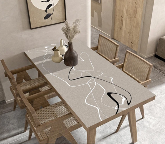 Schutz-Tischdecke in Lederoptik für ein modernes Esszimmer, Küchenabdeckung mit Lederstruktur „Sumi-e“