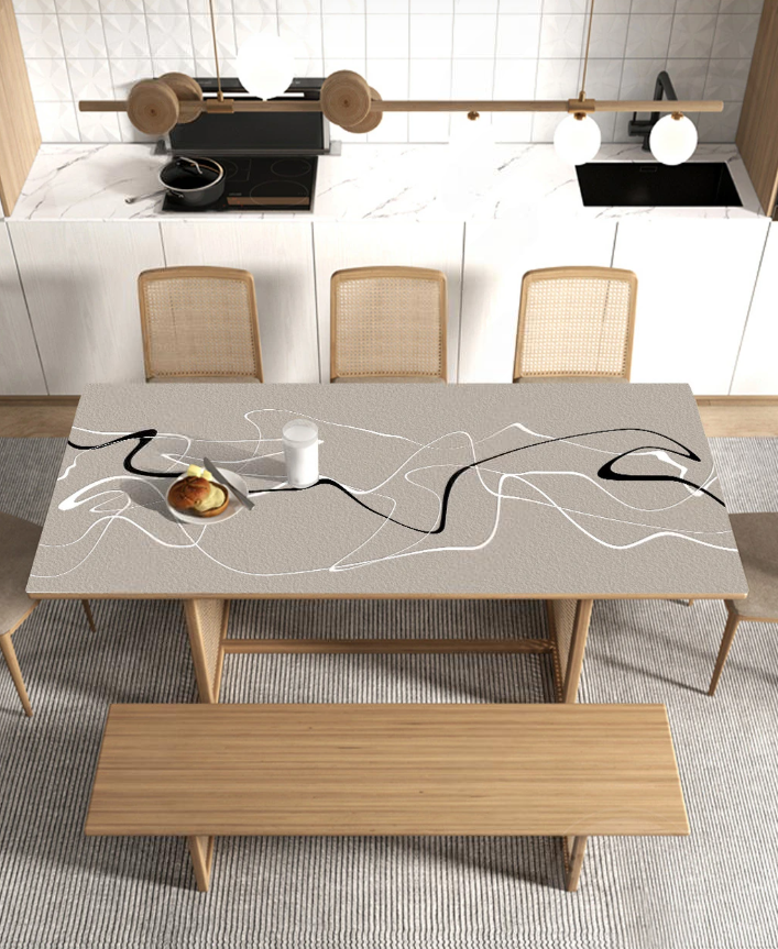 Schutz-Tischdecke in Lederoptik für ein modernes Esszimmer, Küchenabdeckung mit Lederstruktur „Sumi-e“