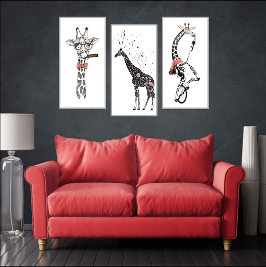 Modern wall art, Giraffe wall art paintings on canvas, trendy wall art, home wall decor, printable wall art set of 3, giraffe painting