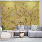 Birds and trees wall mural, botanical wallpaper, self adhesive nature wall mural, floral japandi wall mural, chinoiserie wallpaper, peel and stick wallpaper mural for living room