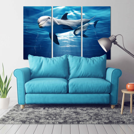 Dolphin wood wall artwall decor canvas painting bright wall art extra large wall art Dolphin canvas art Marine wall art  fish wall art